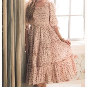 Ivy City Madeline Floral Pink Midi Dress